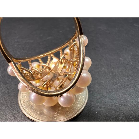 Vintage 14K Gold Cluster Pearl Cocktail Ring – Mid Century Dome Design- size 6 - Picture 7 of 16